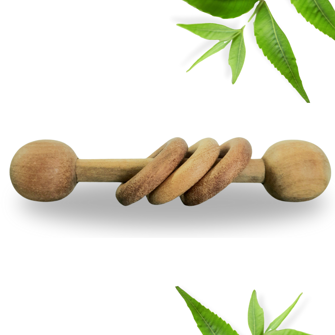 Neem Wood Ring Dumbbell Rattle