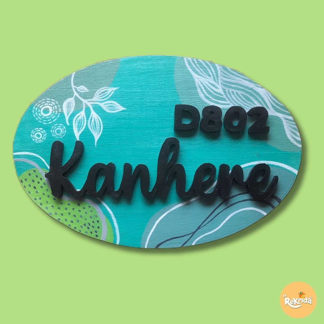 Hand Painted Personalized Floral Themed Oval Wooden Nameplate