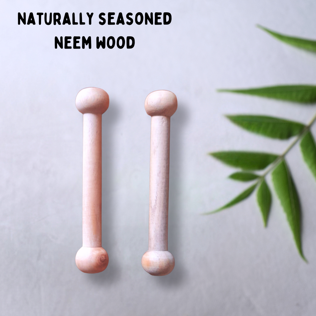 Neem Wood Dumbbell Teethers – Set of 2