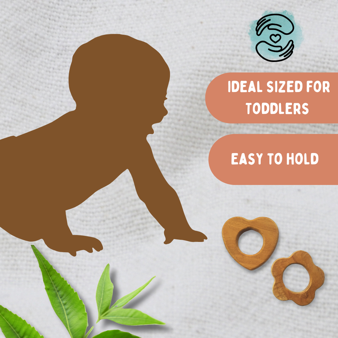 Neem Wood Heart and Flower Shaped Teethers