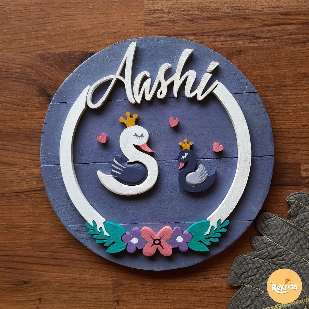 Hand Painted Personalized Duck n Duckling Themed Circular Wooden Nameplate