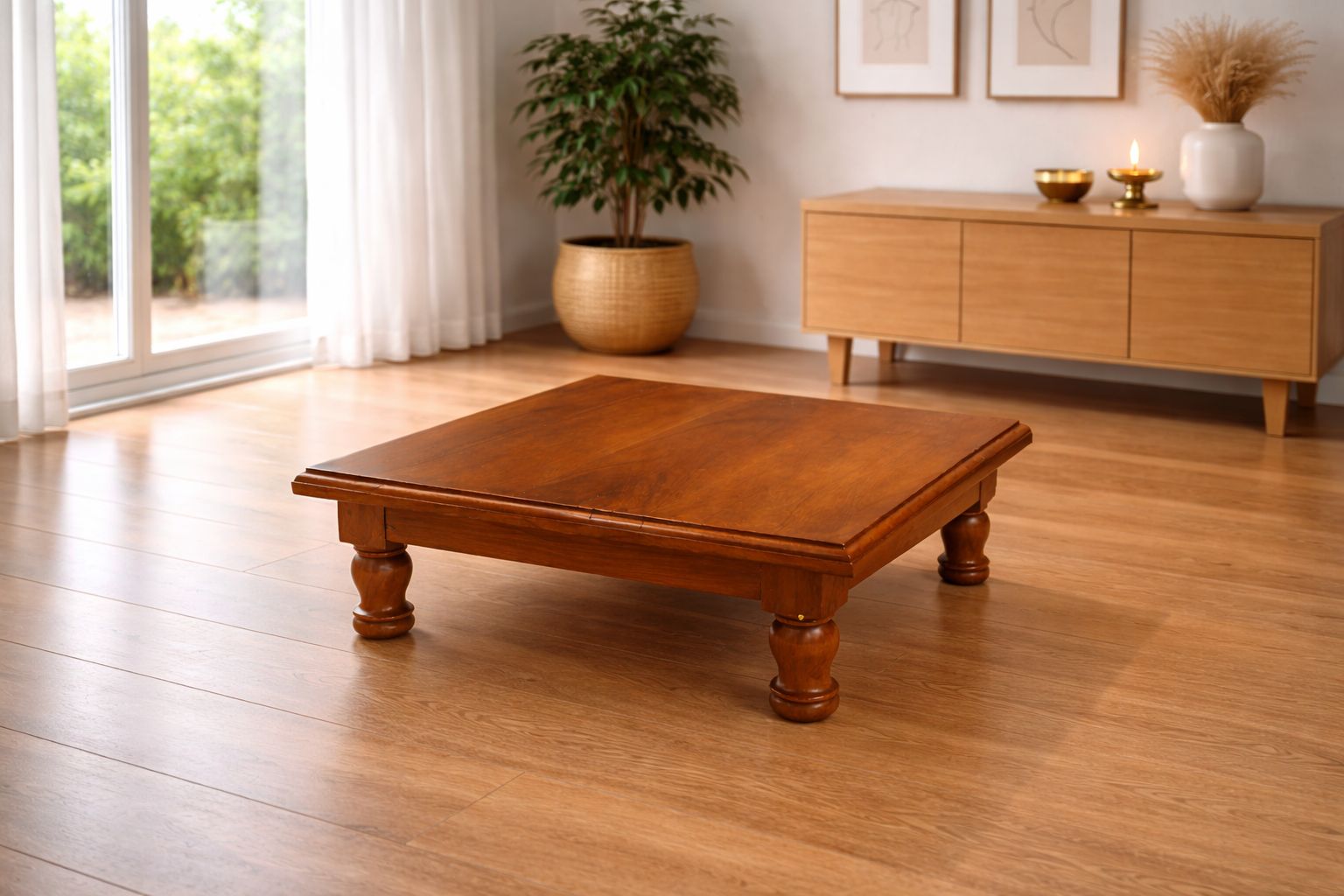 Handcrafted Teak Wood Bajoth (Chowki) for Pooja and Meals