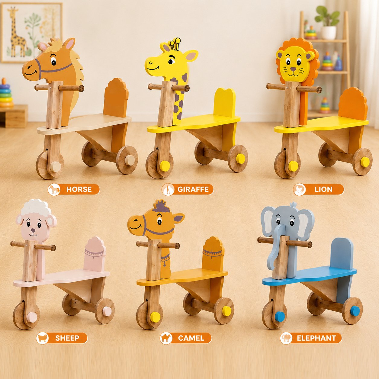 Animal Scooters with Wooden Wheels