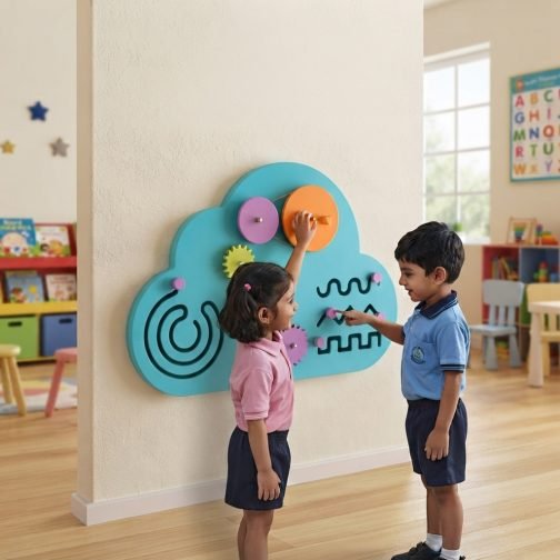 Montessori Busy Cloud Wooden Sensory Board with Gear Wheels, Pulley Wheels and Maze Activities for Preschool Children