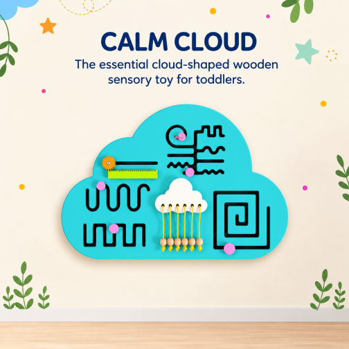 Montessori Calm Cloud Wooden Sensory Board with Rack and Pinion, Bead Positioning and Maze Activities for Preschool Children