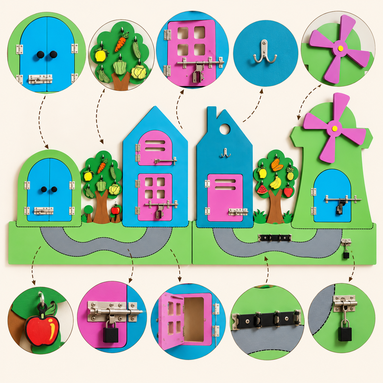 Home Fitting Sensory Board &ndash; Interactive Montessori Wooden Busy Board