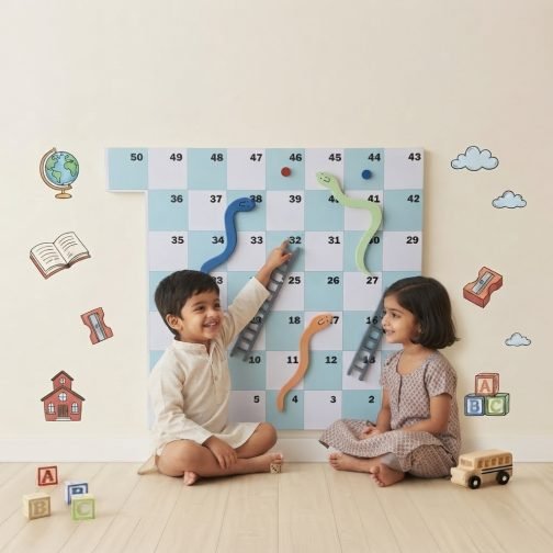 Large preschool number learning game board with snakes and ladders